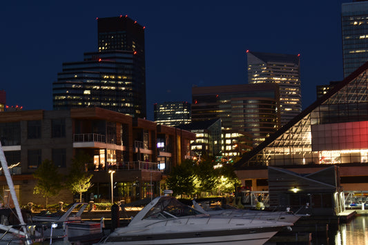 Night View Of Boats And Buildings